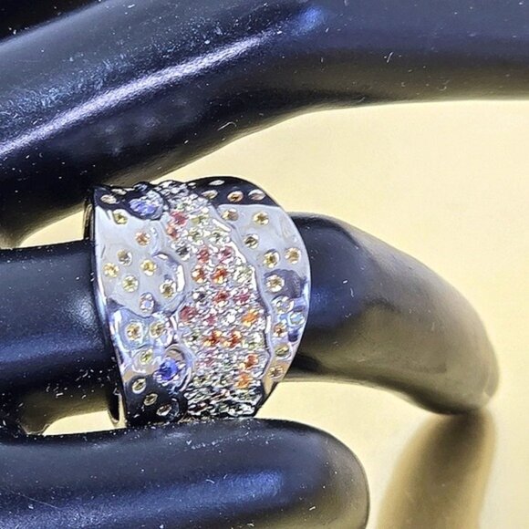 925 Sterling‎ Silver Ring Siz 7.5 with Natural Yellow Sapphire & Tanzanite Gems - Picture 8 of 10